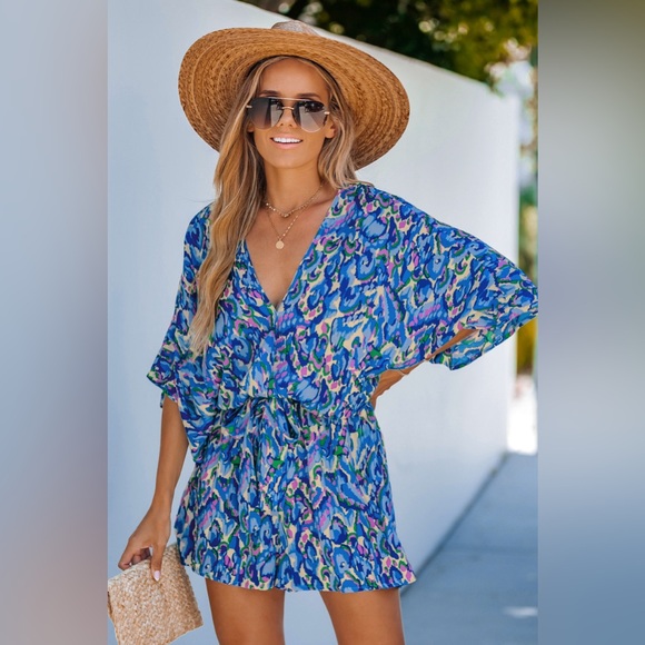 Abstract Print Drawstring Romper - Picture 1 of 4